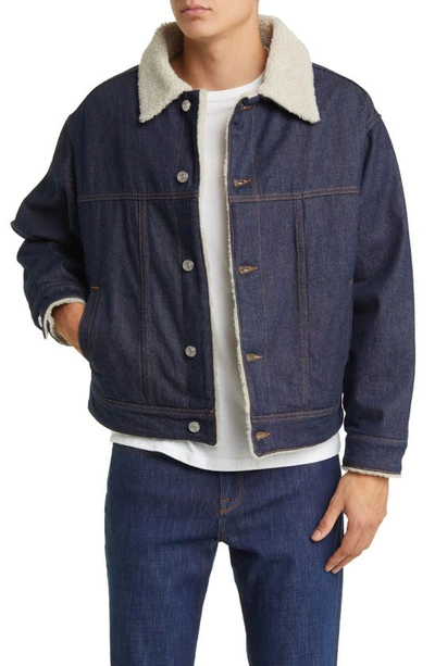 Frame High Pile Fleece Lined Denim Trucker Jacket In Fort Bay | ModeSens