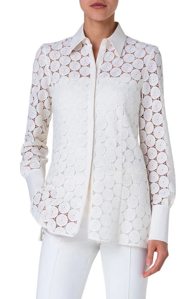 Akris Punto Dot Guipure Lace Collared Blouse In Cream