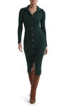 Reiss Green Maria Petite Button Through Bodycon Midi Dress In Green