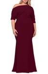 Betsy & Adam Plus Size Off-the-shoulder Scuba Gown In Bordeaux