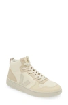 Veja V-15 Chromefree Pebbled-leather High-top Sneakers In Cream