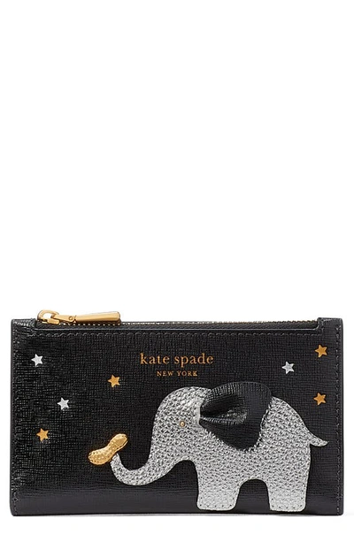 Kate Spade Ellie Embellished Saffiano Leather Slim Bifold Wallet In Black Multi.