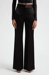 Alice And Olivia Dylan High Waisted Wide Leg Pants In Black Satin Waistband In Black