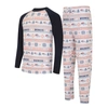 Concepts Sport Men's  White, Navy Denver Broncos Tinsel Raglan Long Sleeve T-shirt And Pants Sleep Se In White