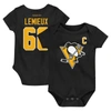 MITCHELL & NESS INFANT MITCHELL & NESS MARIO LEMIEUX BLACK PITTSBURGH PENGUINS CAPTAIN PATCH NAME & NUMBER BODYSUIT