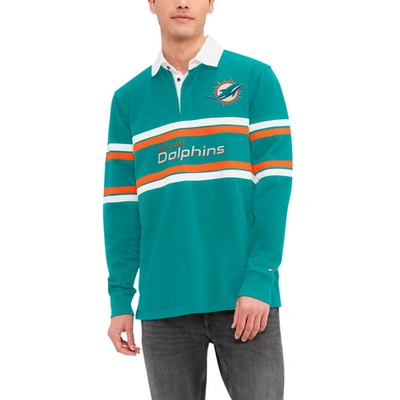 TOMMY HILFIGER TOMMY HILFIGER AQUA MIAMI DOLPHINS CORY VARSITY RUGBY LONG SLEEVE T-SHIRT