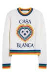 Casablanca Heart Casa Intarsia Wool Blend Crewneck Sweater In White