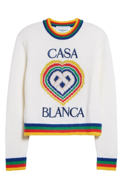 Casablanca Heart Logo Wool Knit Sweater In White