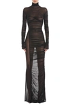 MUGLER MUGLER RUCHED SHEER LONG SLEEVE TURTLENECK DRESS