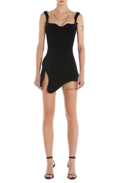 MUGLER WAVY HEM SIDE SLIT VELVETEEN MINIDRESS