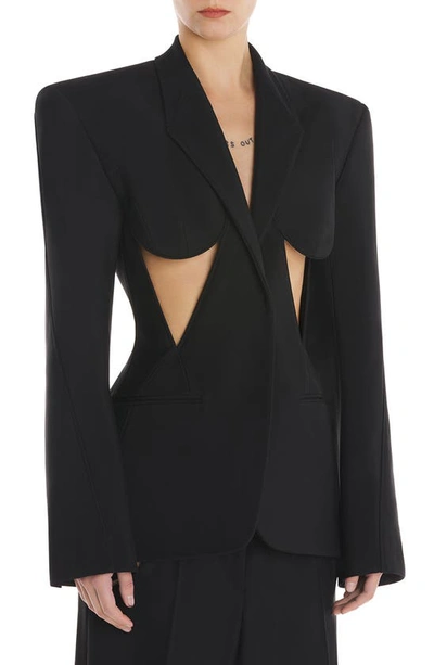 MUGLER CUTOUT DETAIL SINGLE BREASTED GABARDINE BLAZER