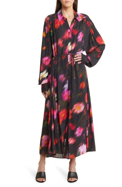 Rag & Bone Aubrey Abstract Floral Long Sleeve Maxi Shirtdress In Black Floral