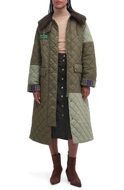 Barbour X Ganni X Ganni Burghley Oversize Quilted Coat In Green