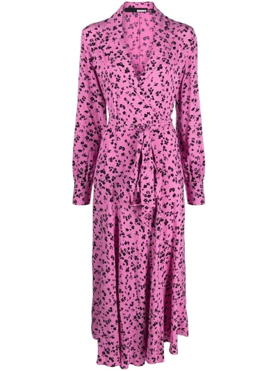 Rotate Birger Christensen Fine Jacquard Wrap Dress In Pink