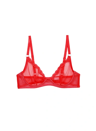 Fleur Du Mal Sheer Tulle Demi Bra Rouge In Red