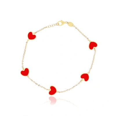 The Lovery Coral Heart Station Bracelet In Red