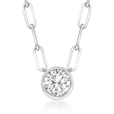 Ross-simons Bezel-set Diamond Solitaire Paper Clip Link Necklace In 14kt White Gold In Silver