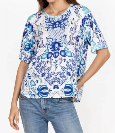 Johnny Was Farrow Cropped Oversized Tee In Patterned In White