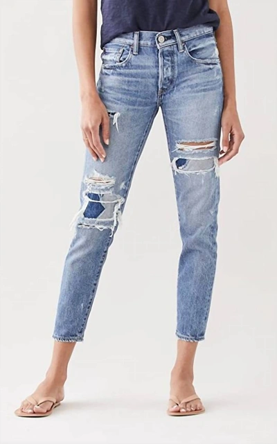 Moussy Louisville Tapered Jean In Medium Wash In Blue