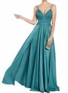 Alyce Paris Satin Embroidered Gown In Green In Blue
