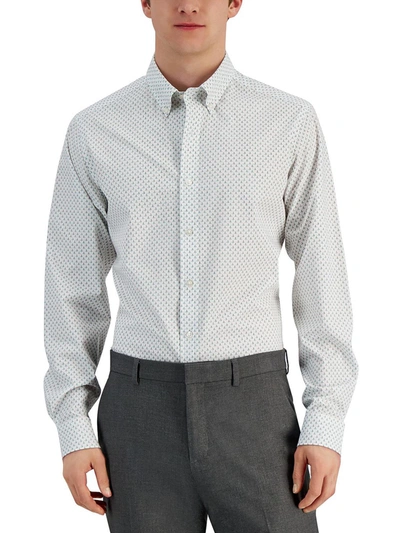 Club Room Golf Mens Slim Fit Print Button-down Shirt In White