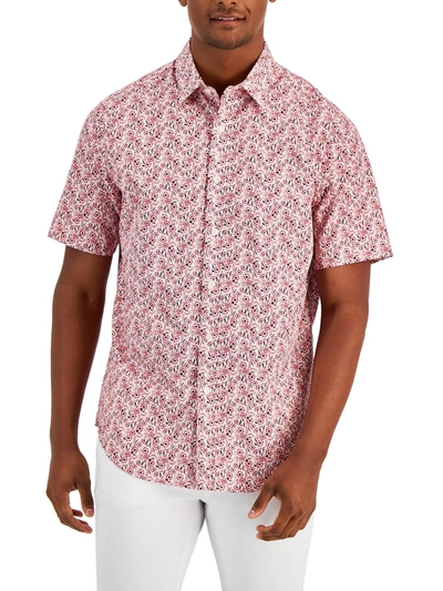 Club Room Mens Cotton Printed Button-down Shirt In Pink