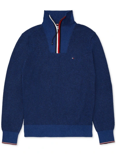 Tommy Hilfiger Manhattan Mens Cotton Ribbed Trim Pullover Sweater In Multi