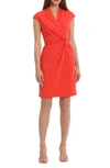 MAGGY LONDON WRAP FRONT SHEATH DRESS IN BITTERSWEET