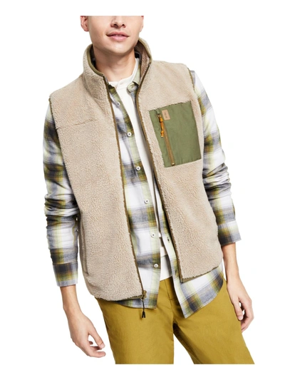 Bass Outdoor Mens Faux Fur Warm Outerwear Vest In Green