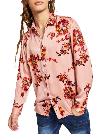 Inc Mens Satin Floral Button-down Shirt In Pink