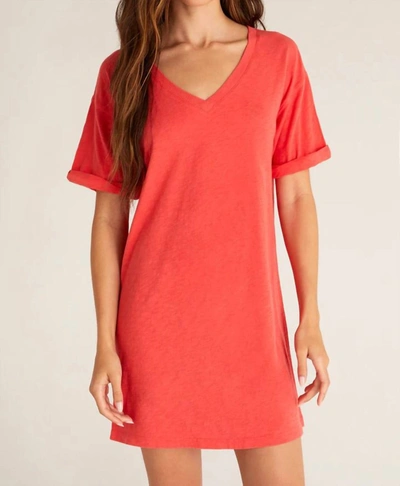 Z Supply V-neck T-shirt Dress In Coral Red
