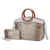 MKF COLLECTION BY MIA K PHOEBE FAUX CROCODILE-EMBOSSED VEGAN LEATHER WOMEN'S TOTE WITH WRISTLET WALLET BAG - 2 PIECES