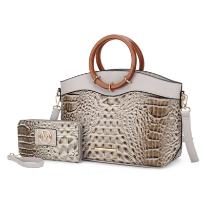 Mkf Collection By Mia K Phoebe Faux Crocodile-embossed Vegan Leather Women's Tote With Wristlet Wallet Bag - 2 Pieces In White