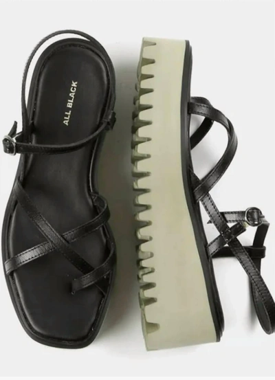 All Black Strappy Flatform Sandal In Black/green