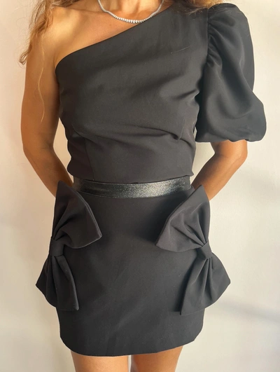 Neubryne Bow Mini Skirt In Black In Grey