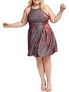 City Studio Plus Womens Glitter Belted Fit & Flare Dress In Purple