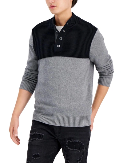 Inc Mens Mock Neck Colorblock Pullover Sweater In Grey