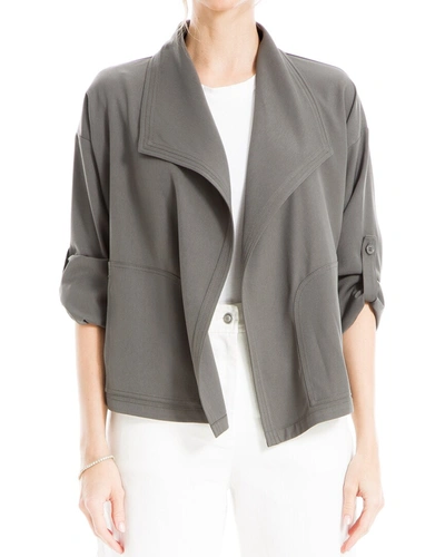 Max Studio Twill Drape Front Short Jacket In Grey