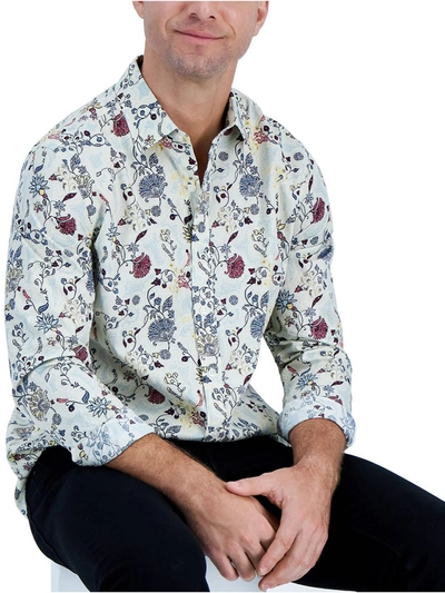 Club Room Editto Mens Floral Long Sleeve Button-down Shirt In Blue