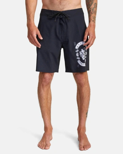 Rvca Va Pigment Elastic Boardshort 17" In Black In Blue