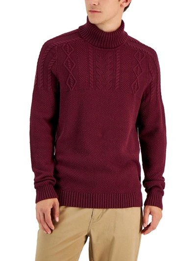 Club Room Men's Chunky Cable Knit Turtleneck Sweater, Created For Macy's In Red