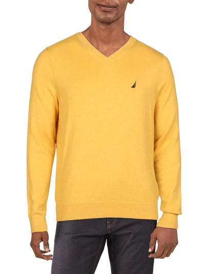 Nautica Mens Logo Long Sleeves V-neck Sweater In Yellow