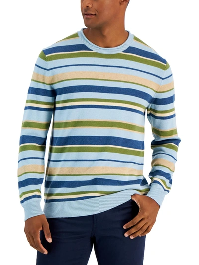 Club Room Mens Cotton Striped Pullover Sweater In Blue