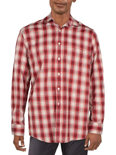 Club Room Mens Plaid Wrinkle Resistant Button-down Shirt In Red