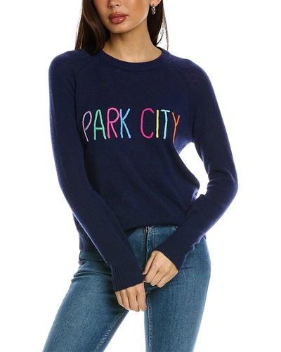 Hannah Rose Park City Embroidery Crewneck Cashmere Pullover In Blue