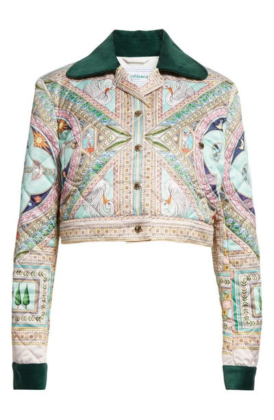 Casablanca Corduroy-trim Crop Quilted Jacket In Patterned White