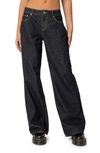 Edikted Raelynn Low Rise Wide Leg Jeans In Indigo-blue-raw-wash