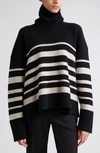 Proenza Schouler Sandra Stripe Cashmere Wool Turtleneck Sweater In Black Multi