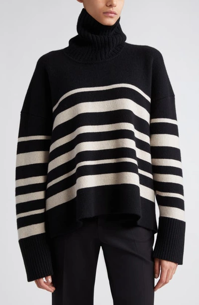 Proenza Schouler Sandra Stripe Cashmere Wool Turtleneck Sweater In Black