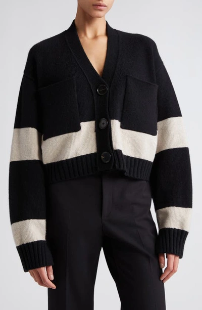 Proenza Schouler Sofia Striped Cashmere-wool Crop Cardigan In Black